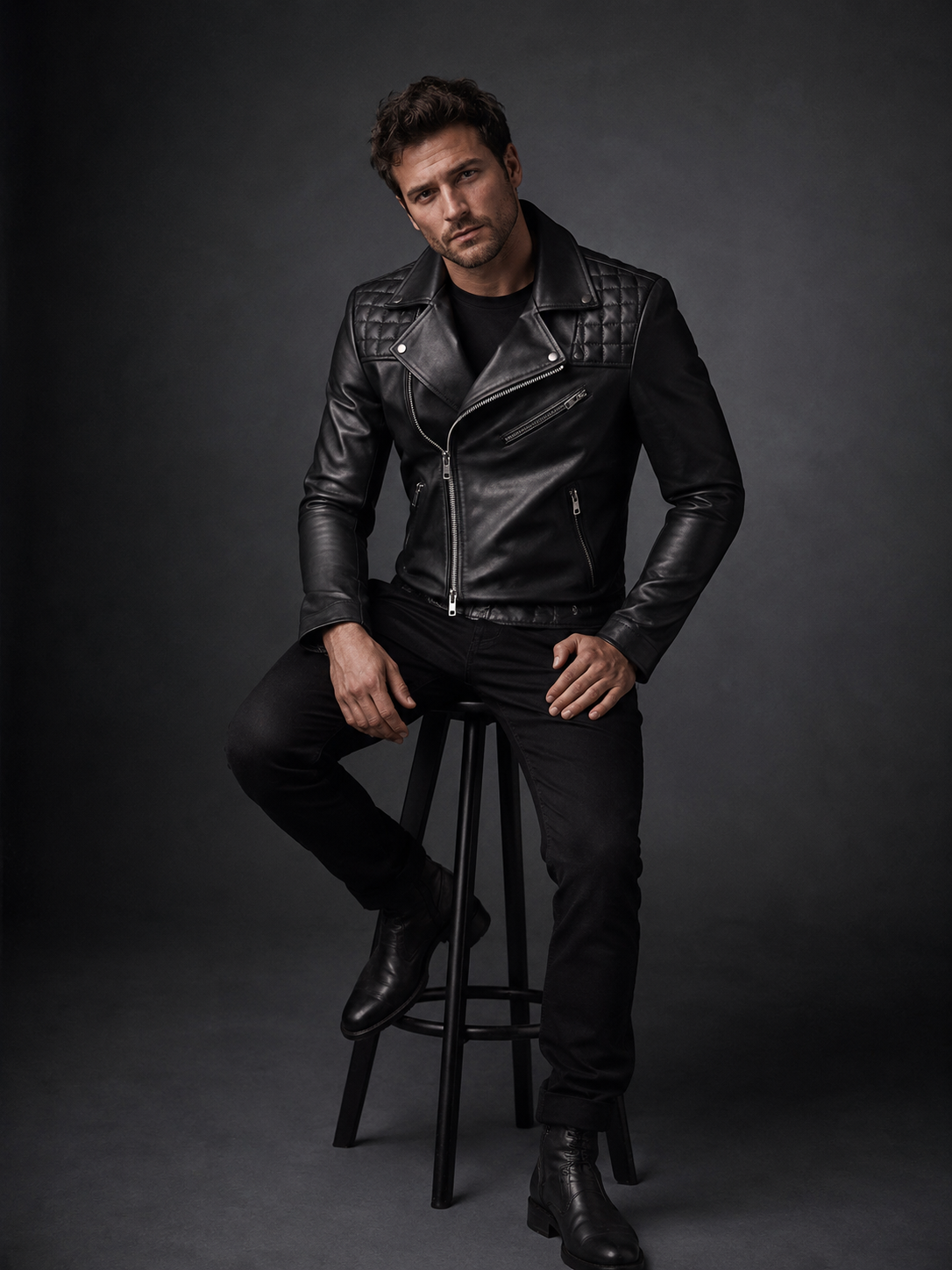 02 Axel Biker Leather Jacket - Image 1