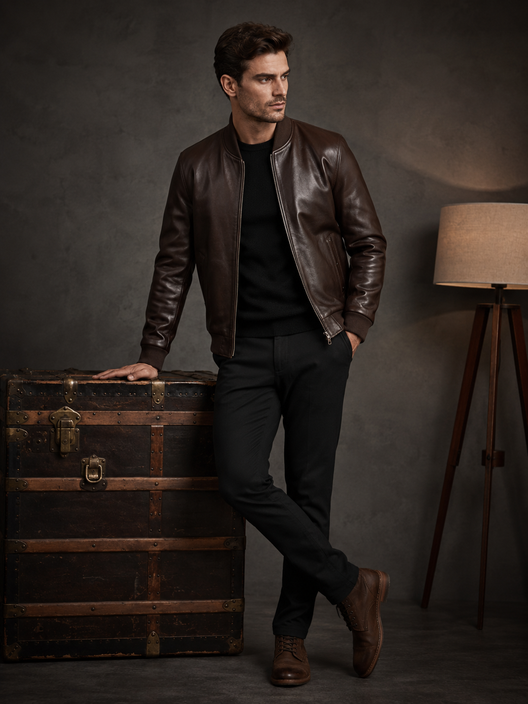 02 The Hudson Black Leather Bomber Jacket - Image 1