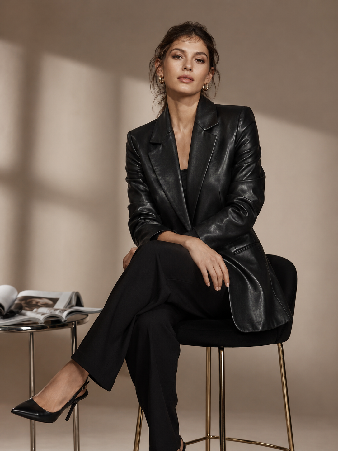 02 Serena Black Leather Blazer - Image 1