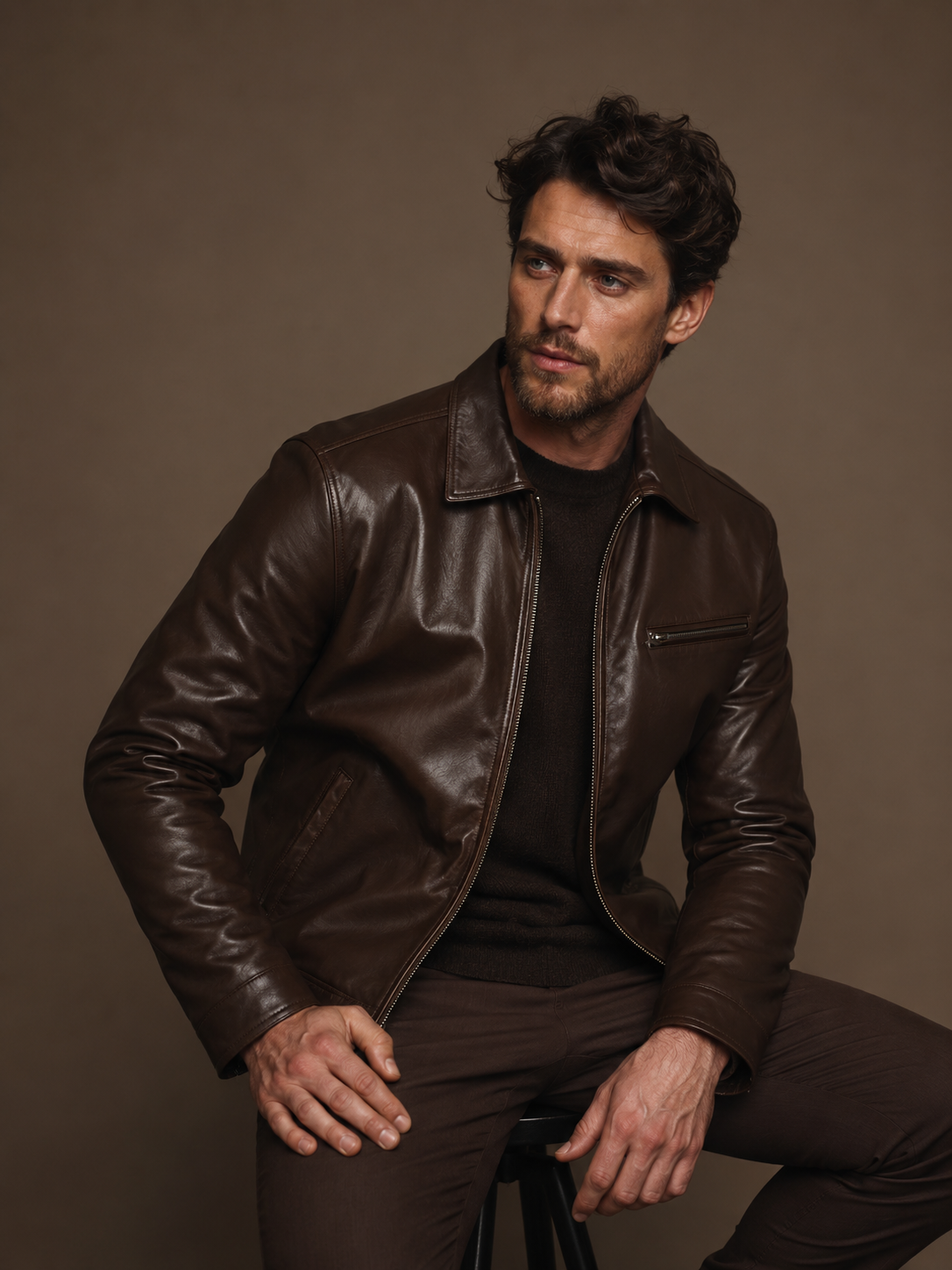 03 Hunter Brown Leather Jacket - Image 1
